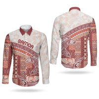 Samoa Mamanu Siapo Crimson Couples Matching Puletasi and Long Sleeve Button Shirt Tatau Malie