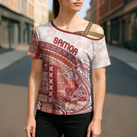 Samoa Mamanu Siapo Crimson Cross Shoulder Shirt Tatau Malie