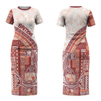 Samoa Mamanu Siapo Crimson Family Matching Short Sleeve Bodycon Dress and Hawaiian Shirt Tatau Malie