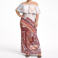 Samoa Mamanu Siapo Crimson Off Shoulder Maxi Dress Tatau Malie
