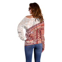 Samoa Mamanu Siapo Crimson Off Shoulder Sweater Tatau Malie