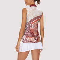 Samoa Mamanu Siapo Crimson Women Sleeveless Polo Shirt Tatau Malie