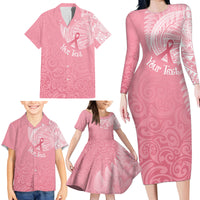 Personalised New Zealand Family Matching Long Sleeve Bodycon Dress and Hawaiian Shirt Pink Ribbon Tattoo Mix Silver Fern LT7 - Polynesian Pride