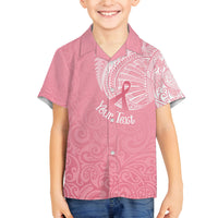 Personalised New Zealand Family Matching Long Sleeve Bodycon Dress and Hawaiian Shirt Pink Ribbon Tattoo Mix Silver Fern LT7 Son's Shirt Pink - Polynesian Pride
