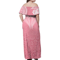 Personalised New Zealand Family Matching Off Shoulder Maxi Dress and Hawaiian Shirt Pink Ribbon Tattoo Mix Silver Fern LT7 - Polynesian Pride