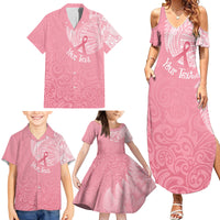 Personalised New Zealand Family Matching Summer Maxi Dress and Hawaiian Shirt Pink Ribbon Tattoo Mix Silver Fern LT7 - Polynesian Pride