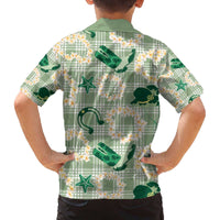 Aloha Hawaii Paniolo Mint Palaka Family Matching Off The Shoulder Long Sleeve Dress and Hawaiian Shirt Coastal Rodeo - Polynesian Pride