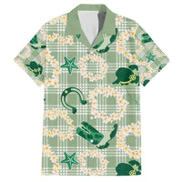 Aloha Hawaii Paniolo Mint Palaka Family Matching Off The Shoulder Long Sleeve Dress and Hawaiian Shirt Coastal Rodeo - Polynesian Pride