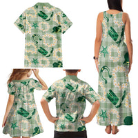 Aloha Hawaii Paniolo Mint Palaka Family Matching Tank Maxi Dress and Hawaiian Shirt Coastal Rodeo - Polynesian Pride