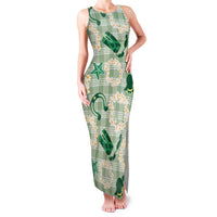 Aloha Hawaii Paniolo Mint Palaka Family Matching Tank Maxi Dress and Hawaiian Shirt Coastal Rodeo - Polynesian Pride