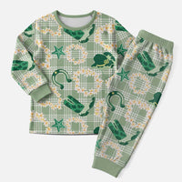 Aloha Hawaii Paniolo Mint Palaka Christmas Pajama Set Coastal Rodeo - Polynesian Pride