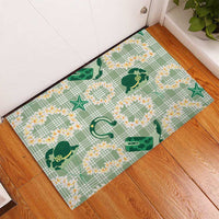 Aloha Hawaii Paniolo Mint Palaka Rubber Doormat Coastal Rodeo - Polynesian Pride