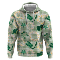 Aloha Hawaii Paniolo Mint Palaka Zip Hoodie Coastal Rodeo - Polynesian Pride