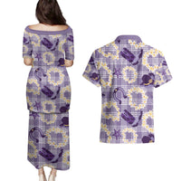 Aloha Hawaii Paniolo Lavender Palaka Couples Matching Puletasi and Hawaiian Shirt Coastal Rodeo - Polynesian Pride