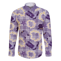 Aloha Hawaii Paniolo Lavender Palaka Family Matching Off The Shoulder Long Sleeve Dress and Hawaiian Shirt Coastal Rodeo - Polynesian Pride