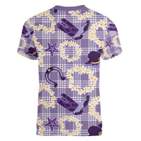 Aloha Hawaii Paniolo Lavender Palaka Women V-Neck T-Shirt Coastal Rodeo - Polynesian Pride