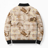 Aloha Hawaii Paniolo Khaki Palaka Bomber Puffer Jacket Coastal Rodeo - Polynesian Pride