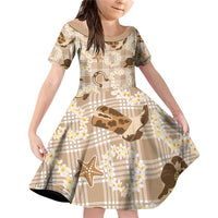 Aloha Hawaii Paniolo Khaki Palaka Family Matching Off Shoulder Short Dress and Hawaiian Shirt Coastal Rodeo - Polynesian Pride