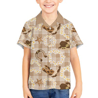 Aloha Hawaii Paniolo Khaki Palaka Family Matching Off Shoulder Short Dress and Hawaiian Shirt Coastal Rodeo - Polynesian Pride