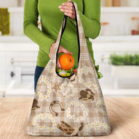 Aloha Hawaii Paniolo Khaki Palaka Grocery Bag Coastal Rodeo - Polynesian Pride