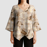 Aloha Hawaii Paniolo Khaki Palaka Kimono Sleeve Blouse Coastal Rodeo - Polynesian Pride