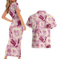 Aloha Hawaii Paniolo Lokelani Rose Palaka Couples Matching Short Sleeve Bodycon Dress and Hawaiian Shirt Coastal Rodeo - Polynesian Pride