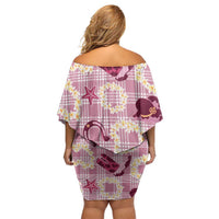 Aloha Hawaii Paniolo Lokelani Rose Palaka Family Matching Off Shoulder Short Dress and Hawaiian Shirt Coastal Rodeo - Polynesian Pride