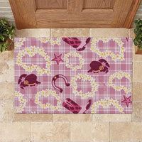 Aloha Hawaii Paniolo Lokelani Rose Palaka Rubber Doormat Coastal Rodeo - Polynesian Pride