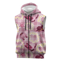 Aloha Hawaii Paniolo Lokelani Rose Palaka Sleeveless Zip Hoodie Coastal Rodeo LT7 Rose Pink - Polynesian Pride