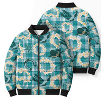 Aloha Hawaii Paniolo Teal Palaka Bomber Puffer Jacket Coastal Rodeo - Polynesian Pride