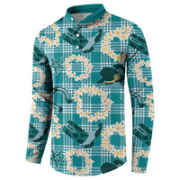 Aloha Hawaii Paniolo Teal Palaka Button Sweatshirt Coastal Rodeo - Polynesian Pride