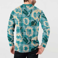 Aloha Hawaii Paniolo Teal Palaka Button Sweatshirt Coastal Rodeo - Polynesian Pride