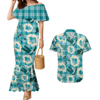 Aloha Hawaii Paniolo Teal Palaka Couples Matching Mermaid Dress and Hawaiian Shirt Coastal Rodeo LT7 Teal - Polynesian Pride
