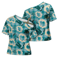 Aloha Hawaii Paniolo Teal Palaka Cross Shoulder Shirt Coastal Rodeo - Polynesian Pride