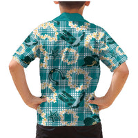 Aloha Hawaii Paniolo Teal Palaka Family Matching Mermaid Dress and Hawaiian Shirt Coastal Rodeo - Polynesian Pride