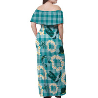 Aloha Hawaii Paniolo Teal Palaka Off Shoulder Maxi Dress Coastal Rodeo - Polynesian Pride