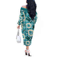 Aloha Hawaii Paniolo Teal Palaka Off The Shoulder Long Sleeve Dress Coastal Rodeo - Polynesian Pride