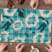 Aloha Hawaii Paniolo Teal Palaka Puzzle Coastal Rodeo - Polynesian Pride