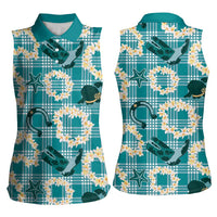 Aloha Hawaii Paniolo Teal Palaka Women Sleeveless Polo Shirt Coastal Rodeo - Polynesian Pride