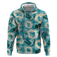 Aloha Hawaii Paniolo Teal Palaka Zip Hoodie Coastal Rodeo - Polynesian Pride