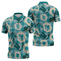 Aloha Hawaii Paniolo Teal Palaka Zipper Polo Shirt Coastal Rodeo - Polynesian Pride