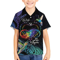 Polynesian Cancers Awareness Family Matching Short Sleeve Bodycon Dress and Hawaiian Shirt Hummingbird - Fly High Until We Meet Again