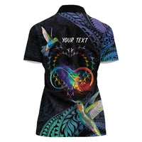 Polynesian Cancers Awareness Women Polo Shirt Hummingbird - Fly High Until We Meet Again