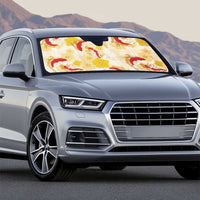 Beige Palaka Hawaii Aloha Auto Sun Shade Koi Pond Mix Ilima Flowers - Polynesian Pride