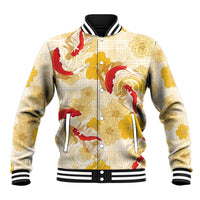 Beige Palaka Hawaii Aloha Baseball Jacket Koi Pond Mix Ilima Flowers - Polynesian Pride