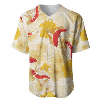 Beige Palaka Hawaii Aloha Baseball Jersey Koi Pond Mix Ilima Flowers - Polynesian Pride