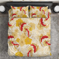 Beige Palaka Hawaii Aloha Bedding Set Koi Pond Mix Ilima Flowers - Polynesian Pride