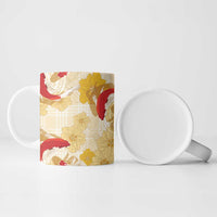 Beige Palaka Hawaii Aloha Ceramic Mug Koi Pond Mix Ilima Flowers - Polynesian Pride