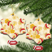 Beige Palaka Hawaii Aloha Ceramic Ornament Koi Pond Mix Ilima Flowers - Polynesian Pride