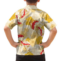 Beige Palaka Hawaii Aloha Family Matching Summer Maxi Dress and Hawaiian Shirt Koi Pond Mix Ilima Flowers LT7 - Polynesian Pride